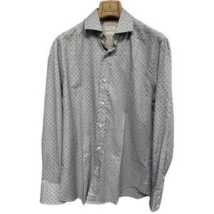 NEW BRUNELLO CUCINELLI men's diamond print sport shirt in grey blue